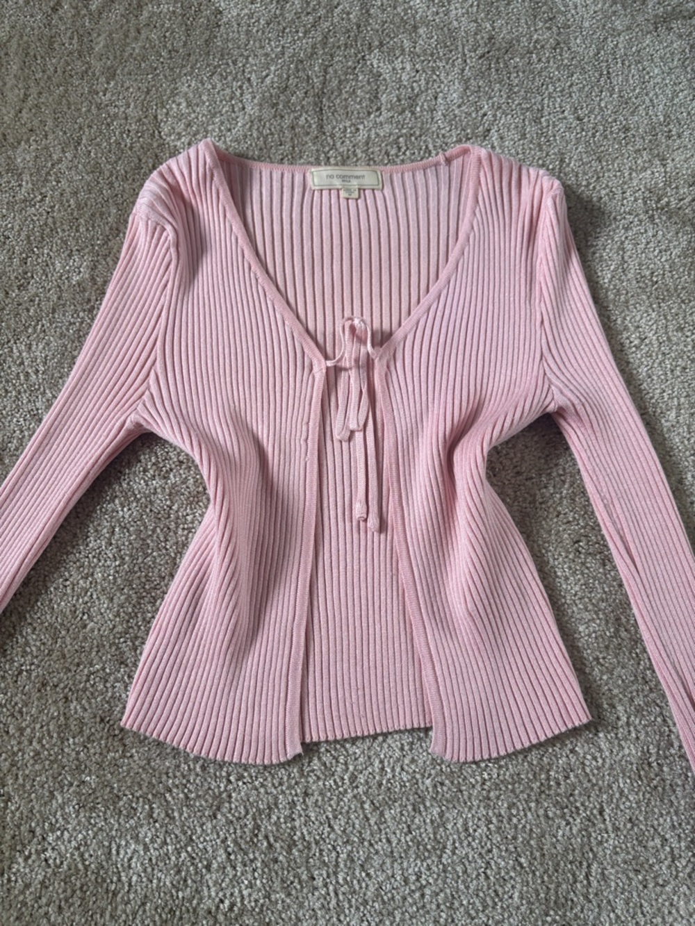 Soft Pink Ribbed Tie-Front Top